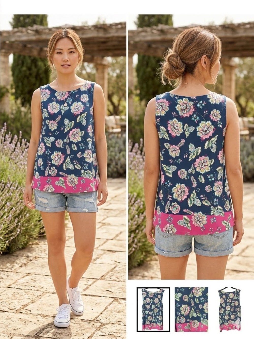 J. Jill Sleeveless Floral Tunic Blouse Size M